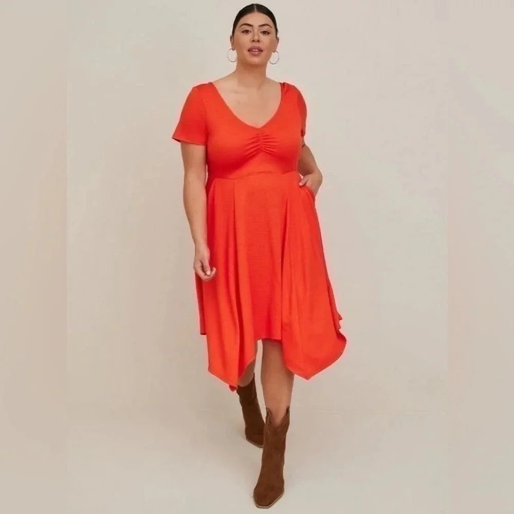 Torrid Chic Orange Midi Rib Knit Skater Dress Size Medium M (00)